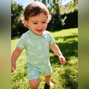 The Beaufort Bonnet Company TBBC Sir Proper's Romper Make a Racquet Green 18-24M